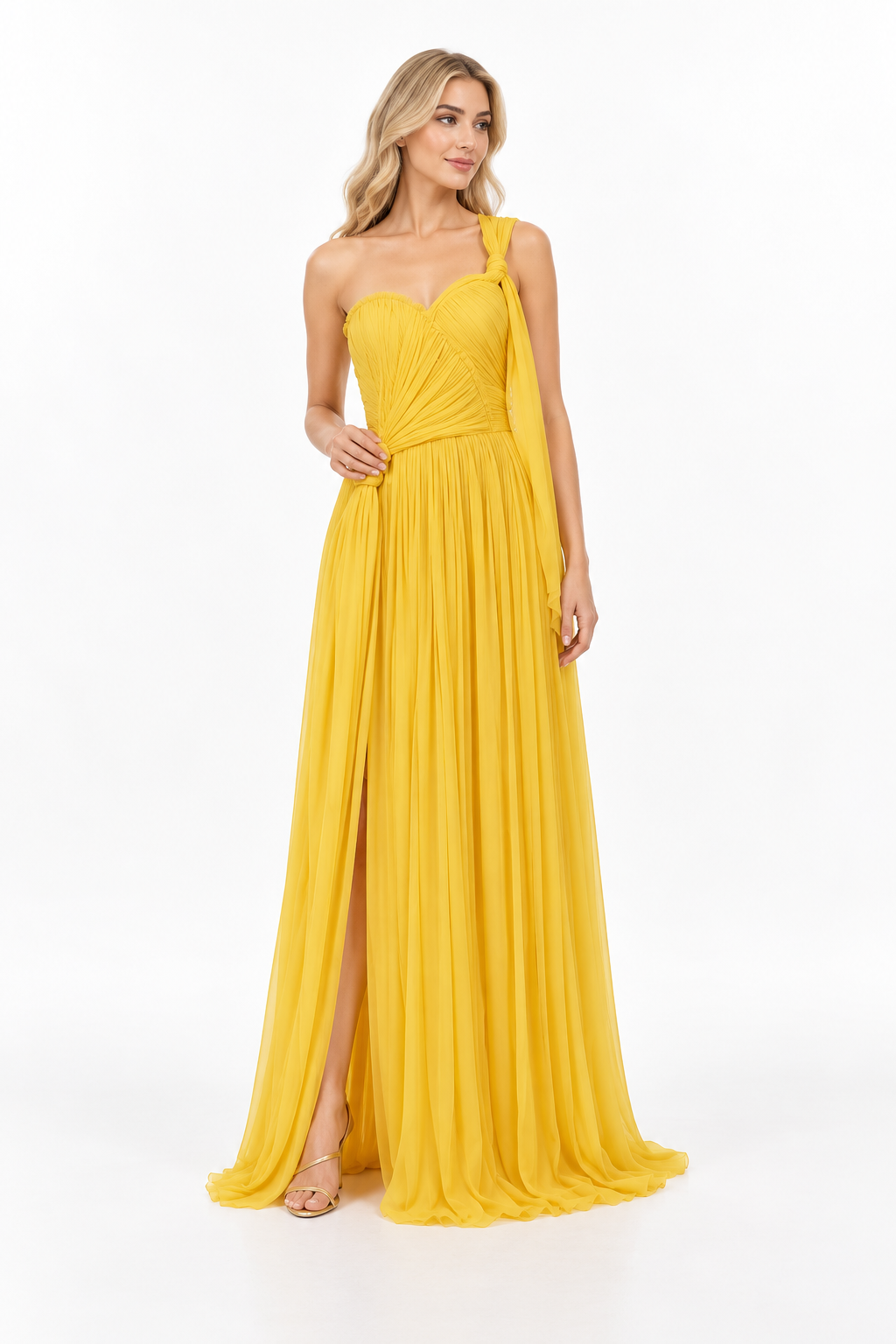 One Shoulder Pleated Draped Maxi Dress – Sorelia