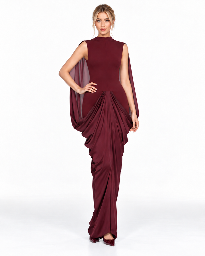Draped Cape Detail Maxi Dress – Meravelle