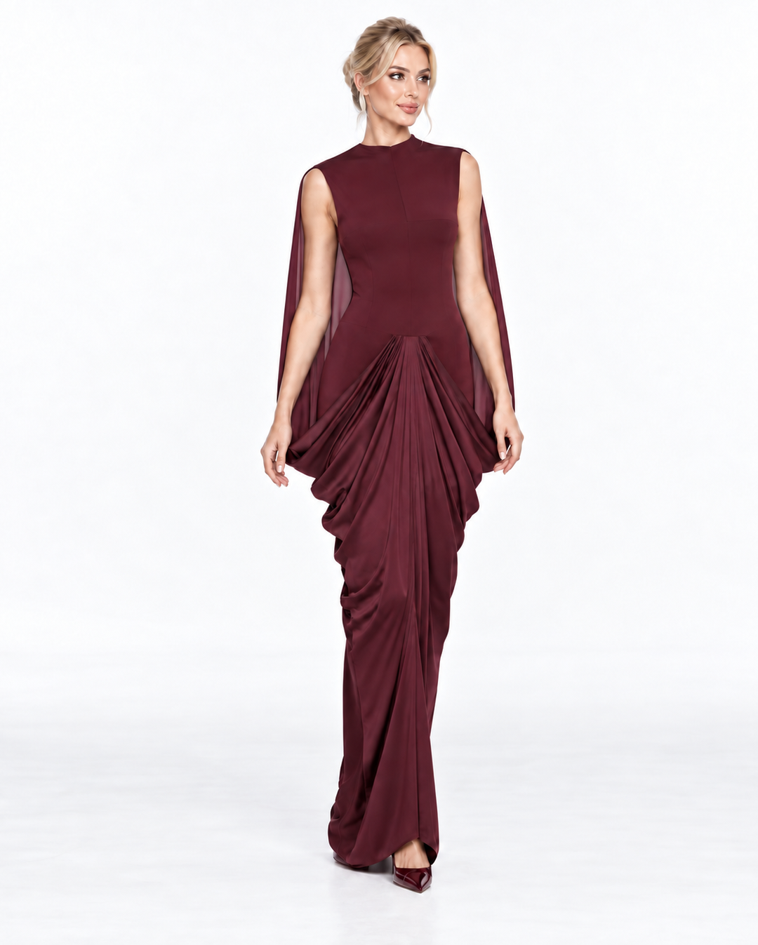 Draped Cape Detail Maxi Dress – Meravelle