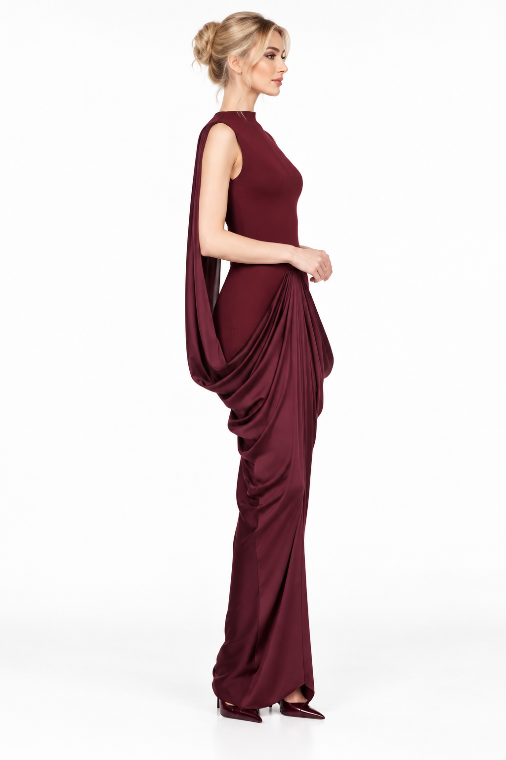 Draped Cape Detail Maxi Dress – Meravelle