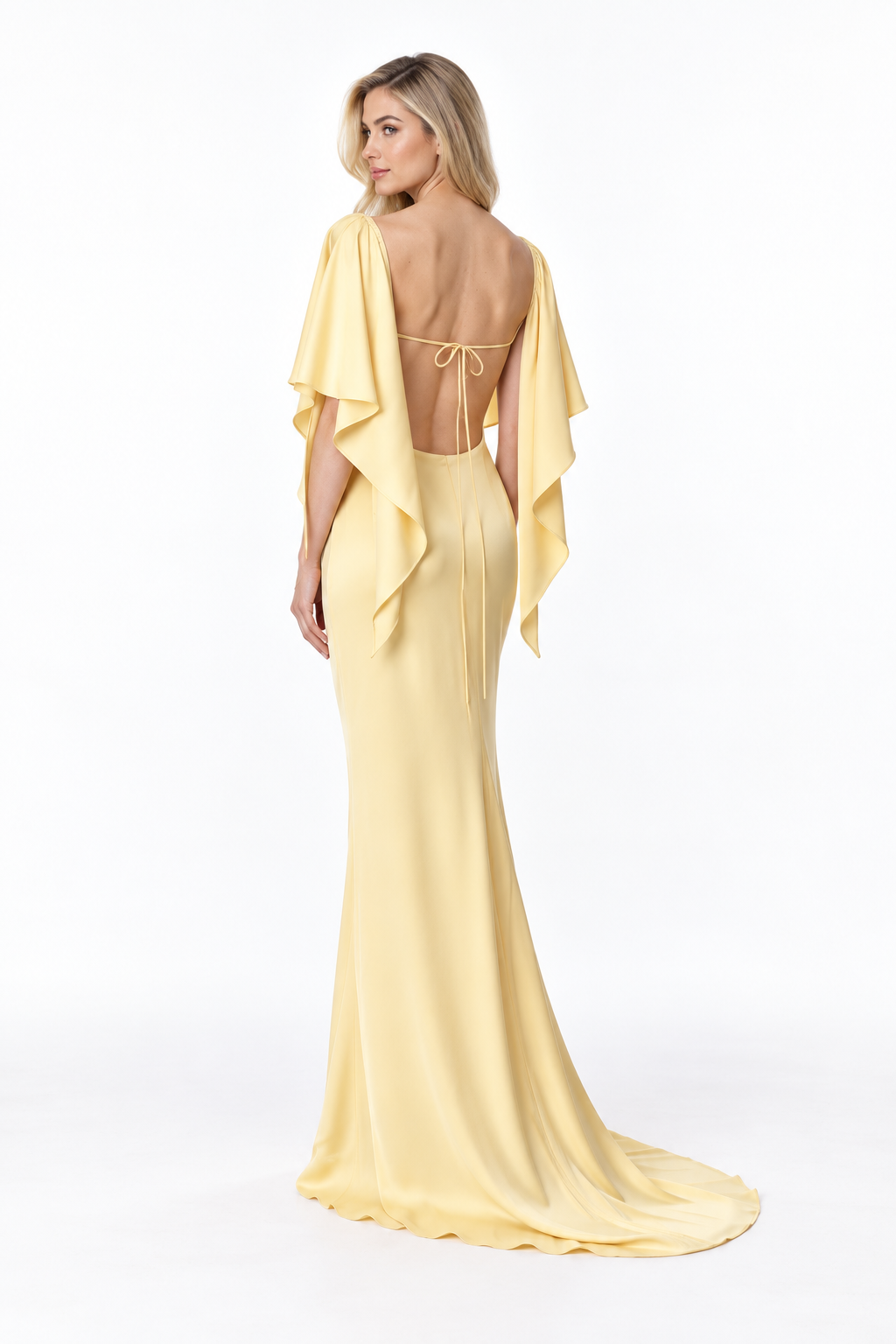 Draped Cowl Neck Cape Sleeve Maxi Dress – Solenne
