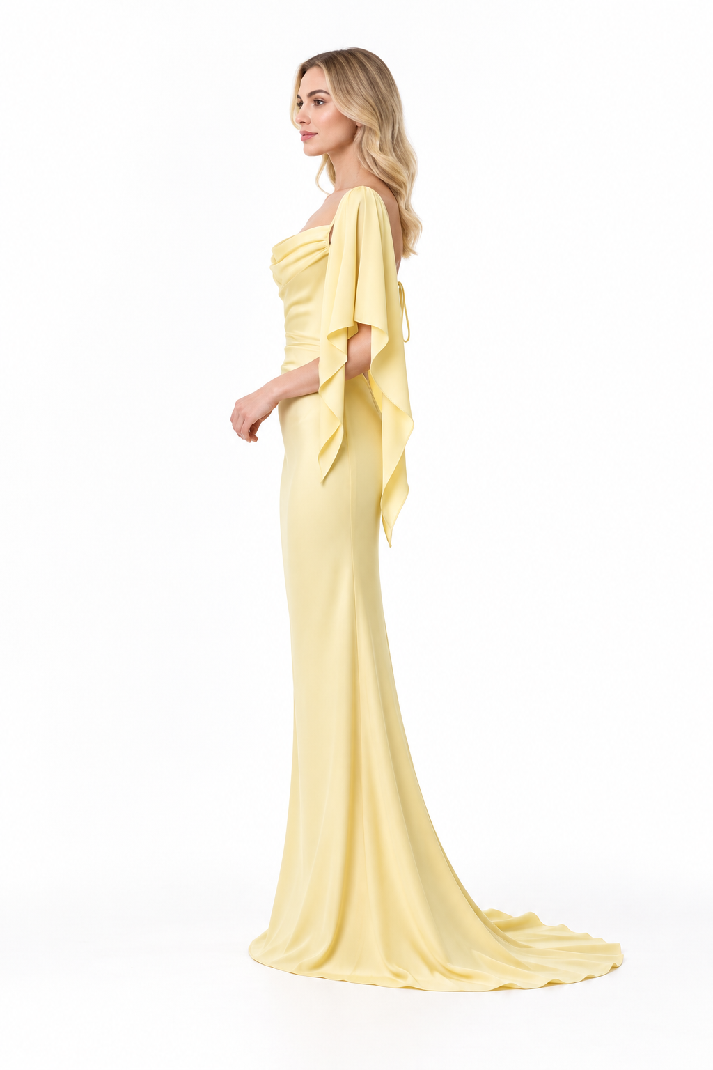 Draped Cowl Neck Cape Sleeve Maxi Dress – Solenne
