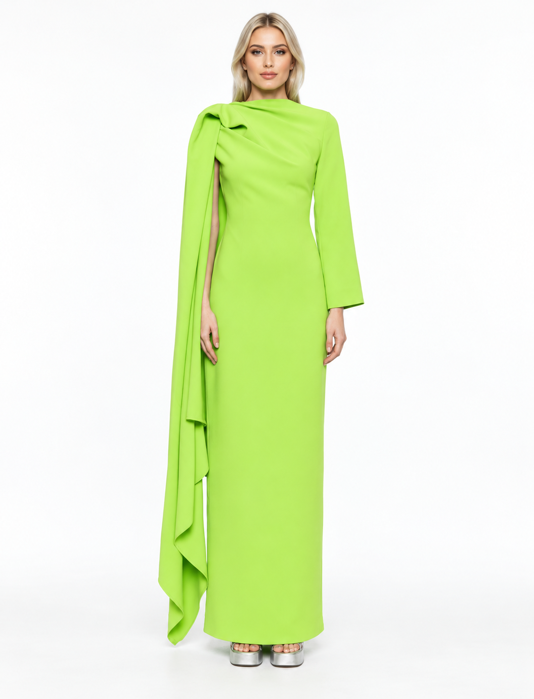 Draped Shoulder Cape Maxi Dress – Seralyn