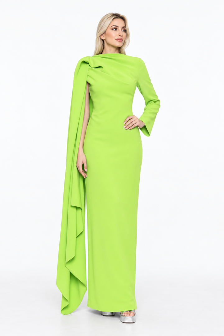 Draped Shoulder Cape Maxi Dress – Seralyn