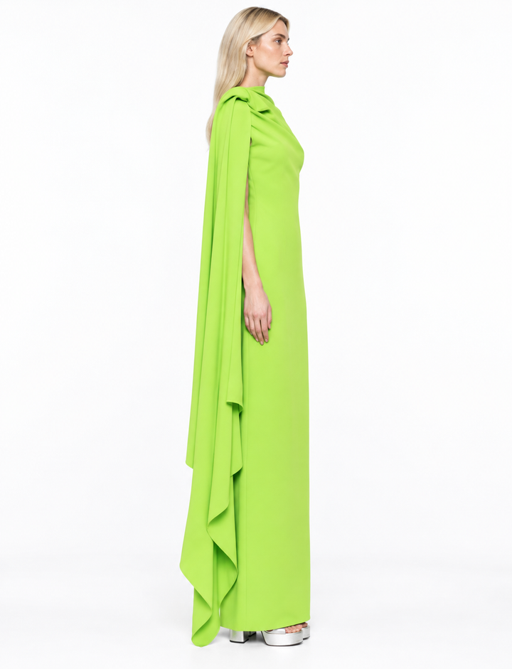 Draped Shoulder Cape Maxi Dress – Seralyn