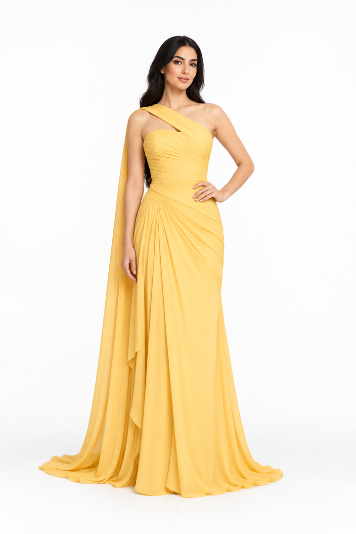 Asymmetric One Shoulder Draped Maxi Dress – Aurelia