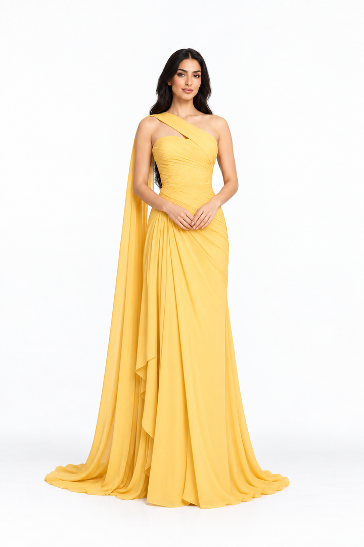 Asymmetric One Shoulder Draped Maxi Dress – Aurelia