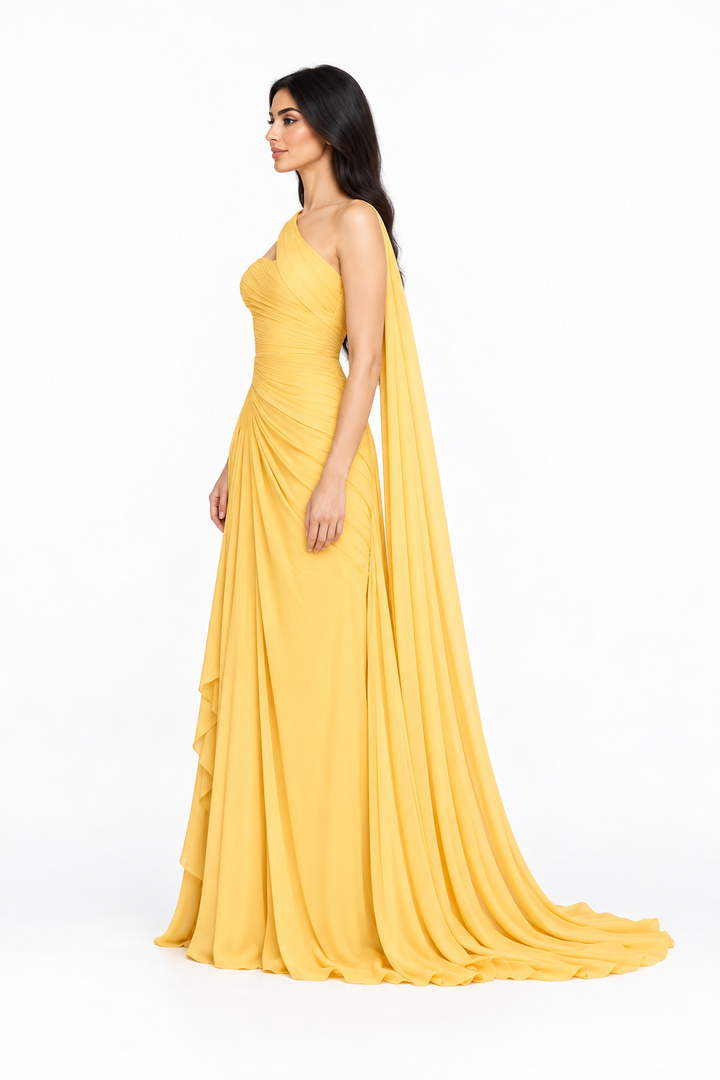 Asymmetric One Shoulder Draped Maxi Dress – Aurelia