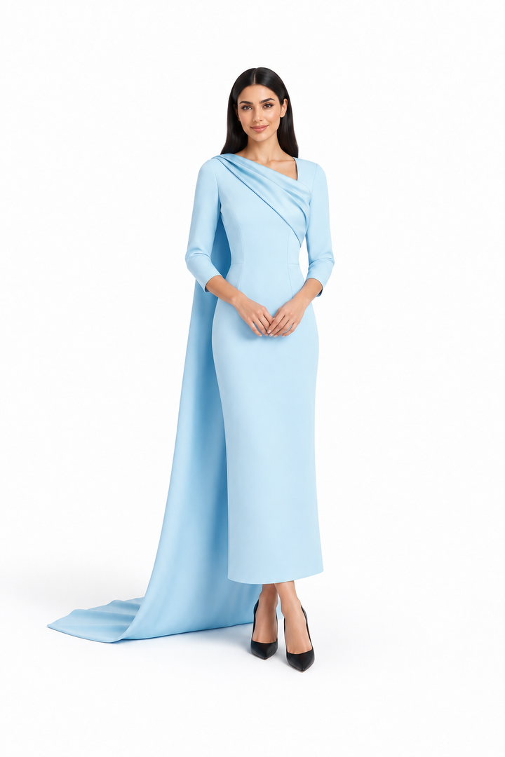 Draped Neck Cape Back Midi Dress – Celestia