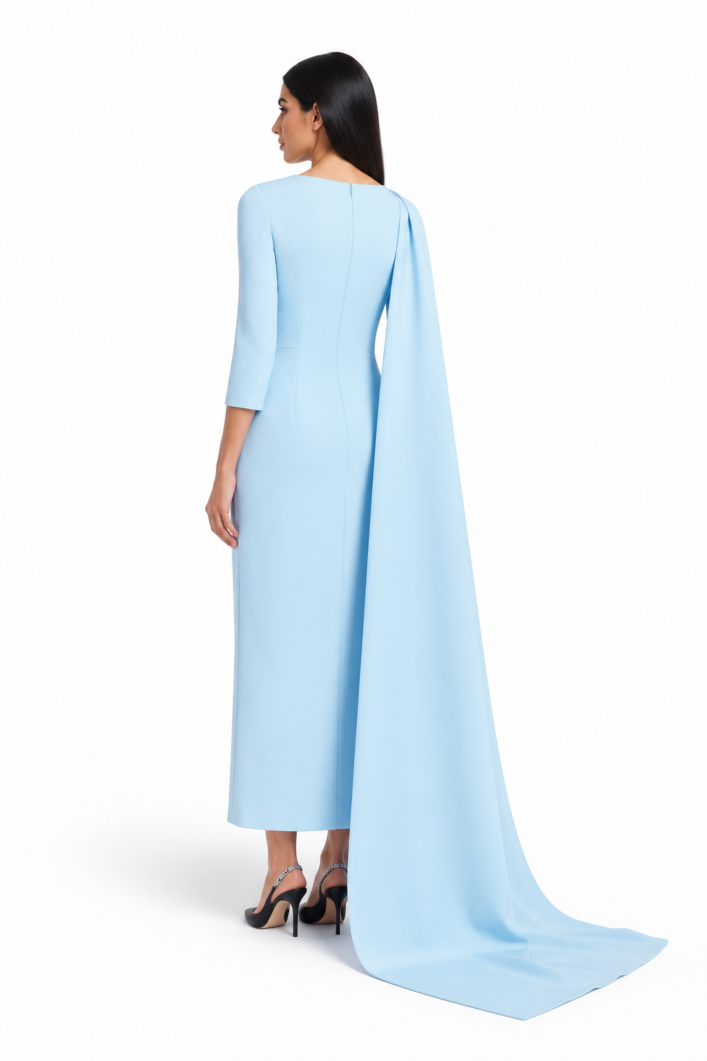 Draped Neck Cape Back Midi Dress – Celestia