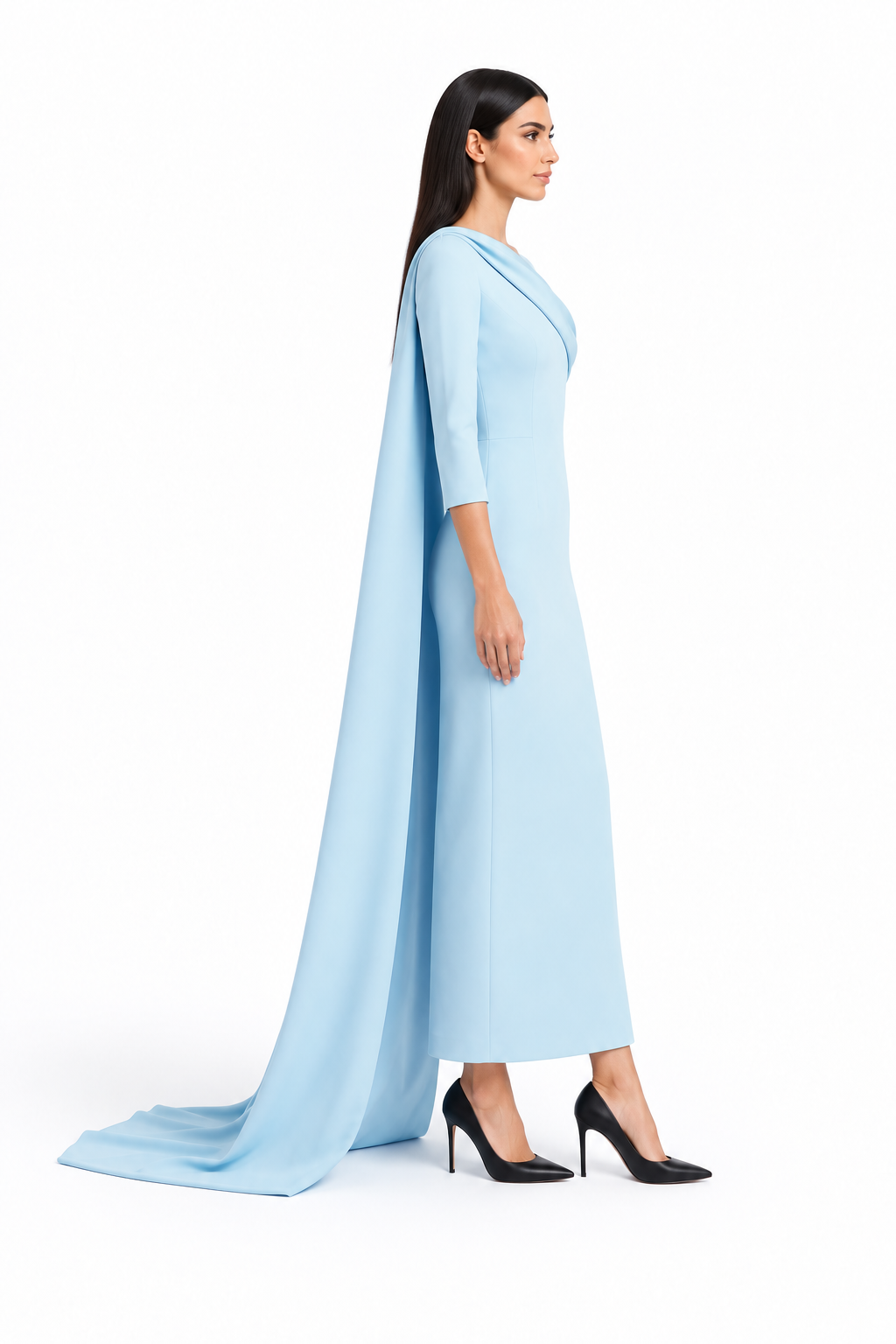 Draped Neck Cape Back Midi Dress – Celestia