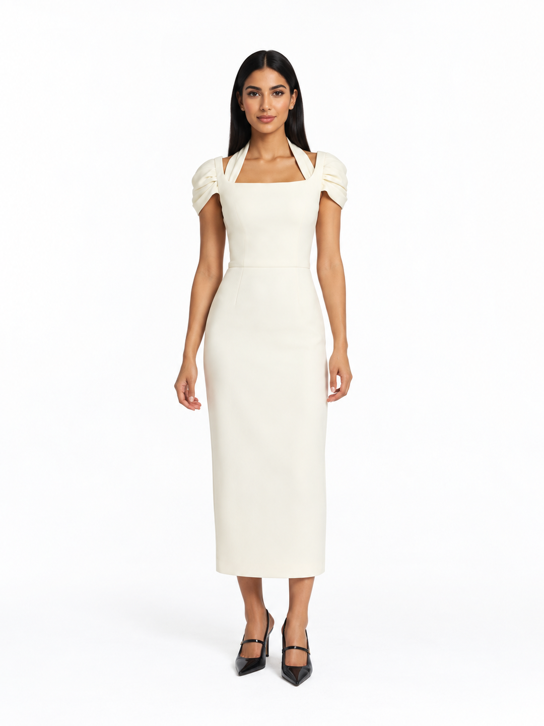Square Neck Puff Sleeve Midi Dress – Elara