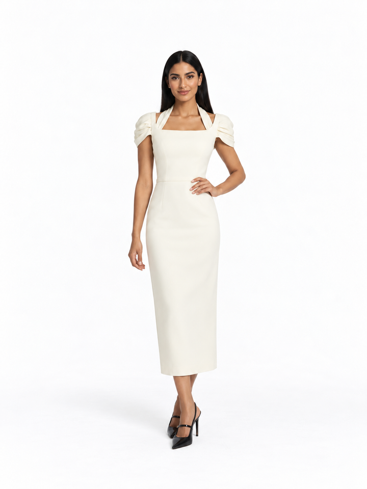 Square Neck Puff Sleeve Midi Dress – Elara