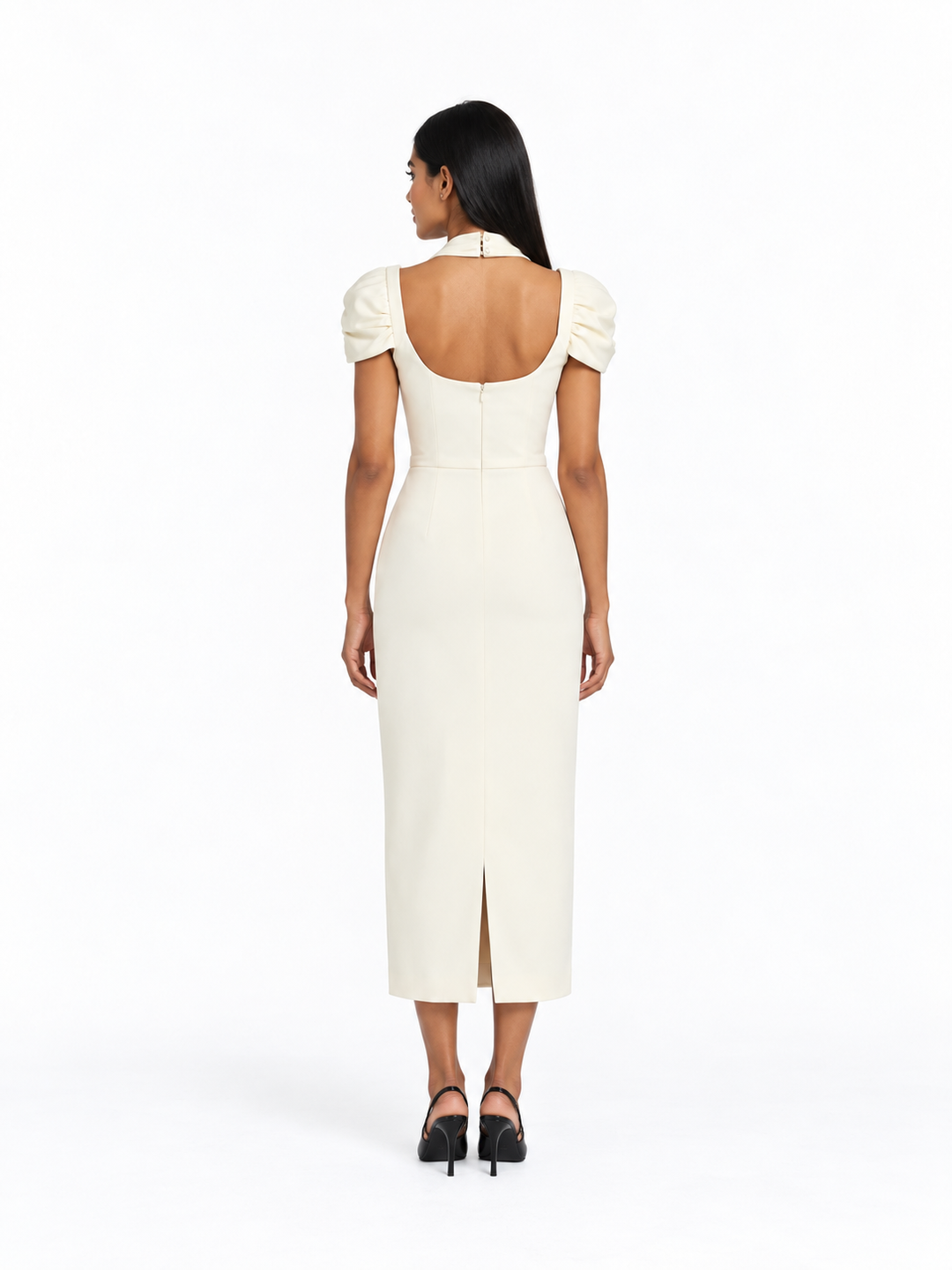 Square Neck Puff Sleeve Midi Dress – Elara