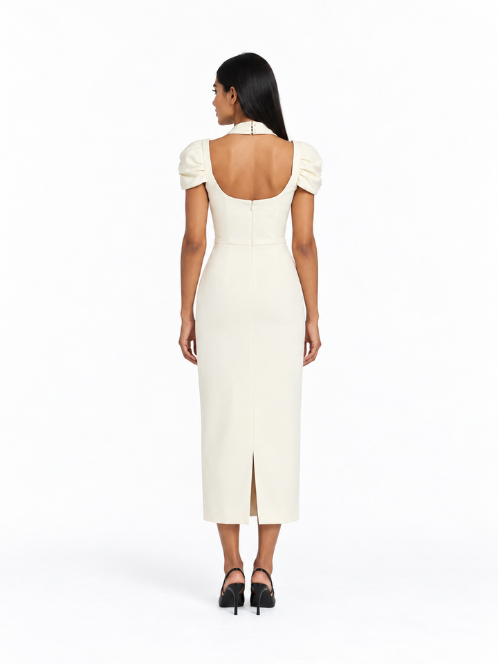 Square Neck Puff Sleeve Midi Dress – Elara