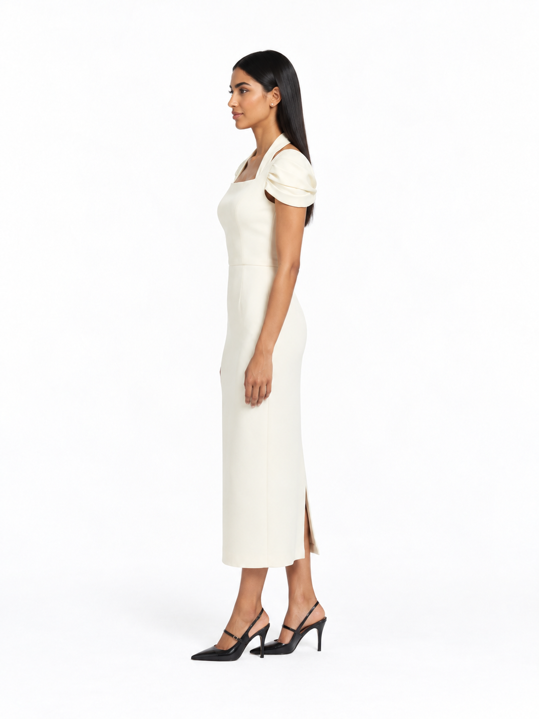Square Neck Puff Sleeve Midi Dress – Elara