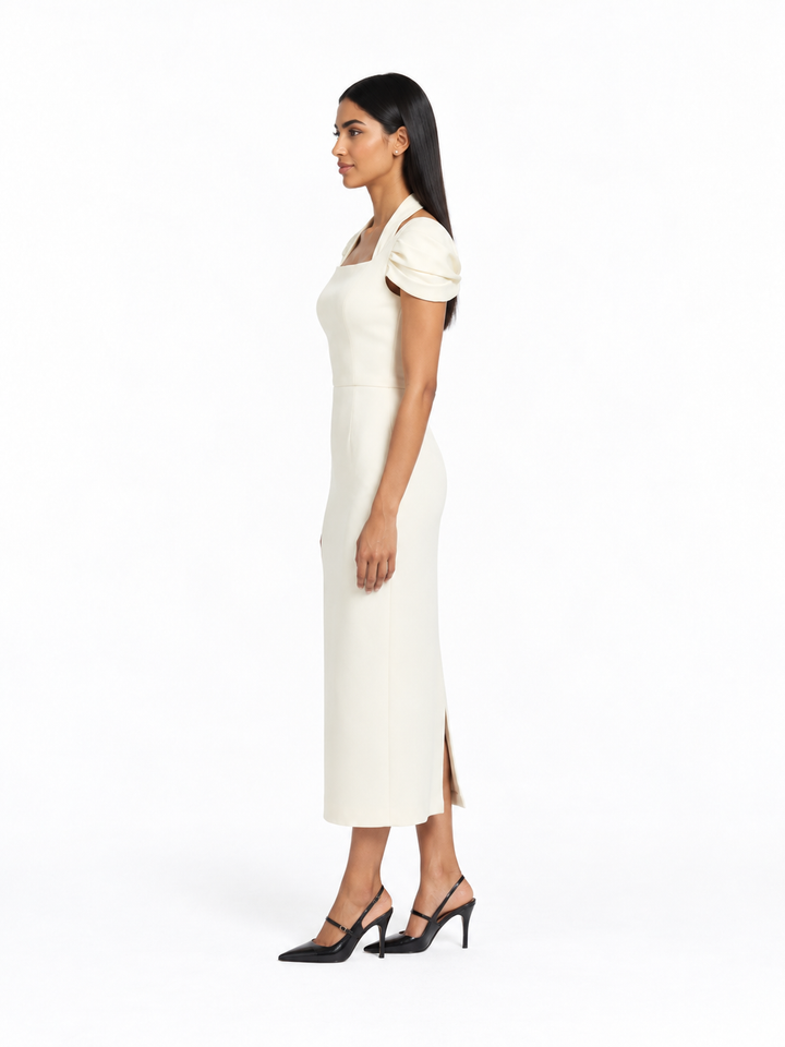 Square Neck Puff Sleeve Midi Dress – Elara