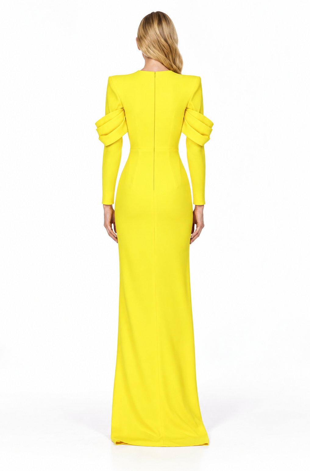 Bow-detail long-sleeve floor-length gown with side slit – Solara