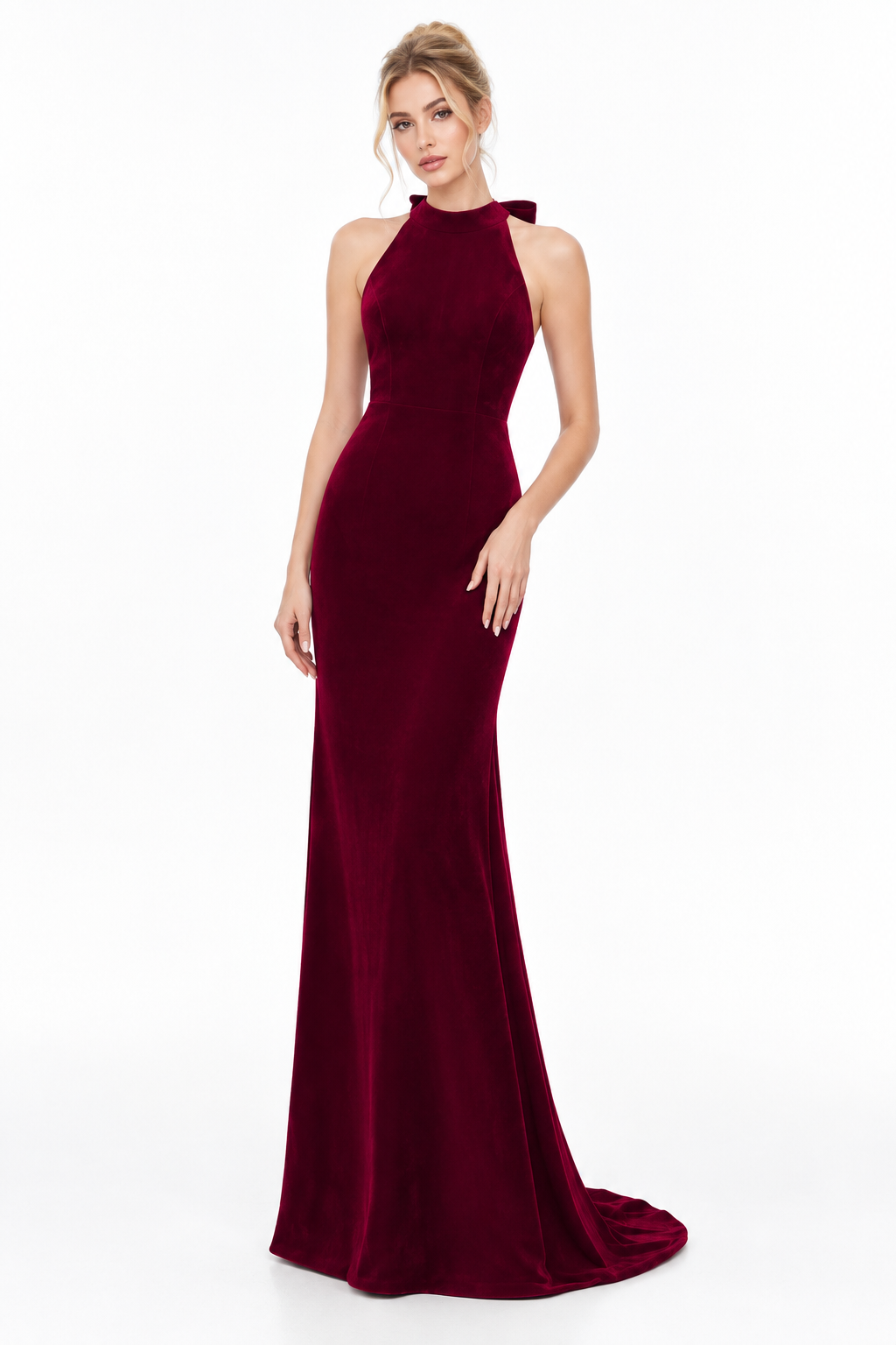 Halter-neck velvet floor-length gown with train – Valeria