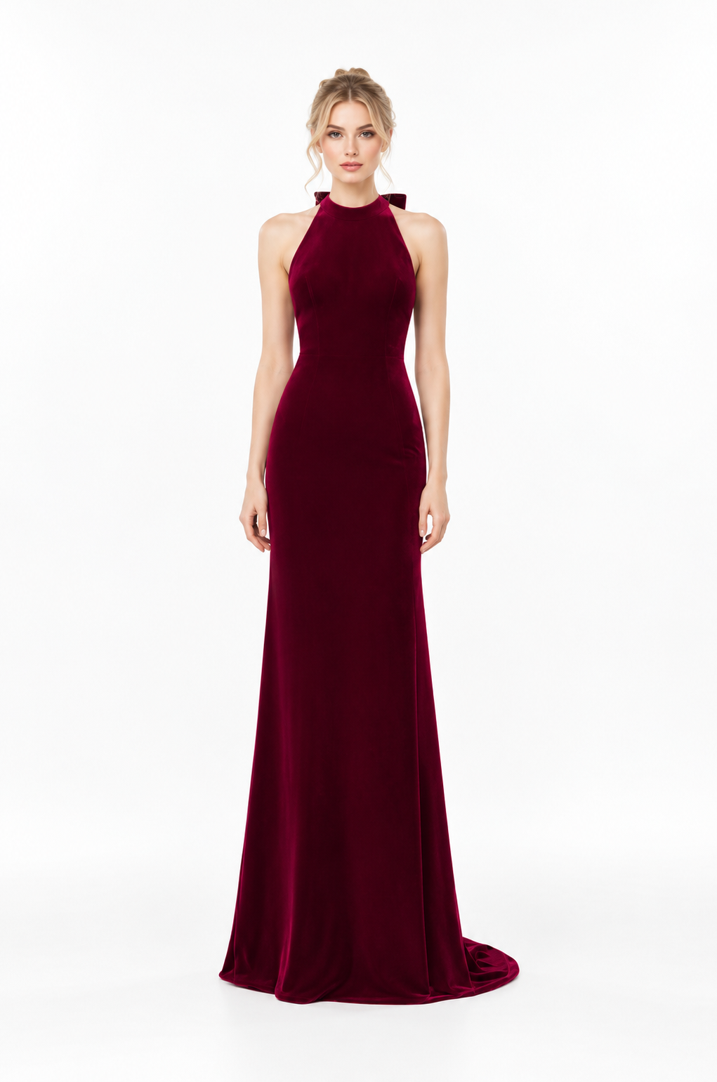 Halter-neck velvet floor-length gown with train – Valeria