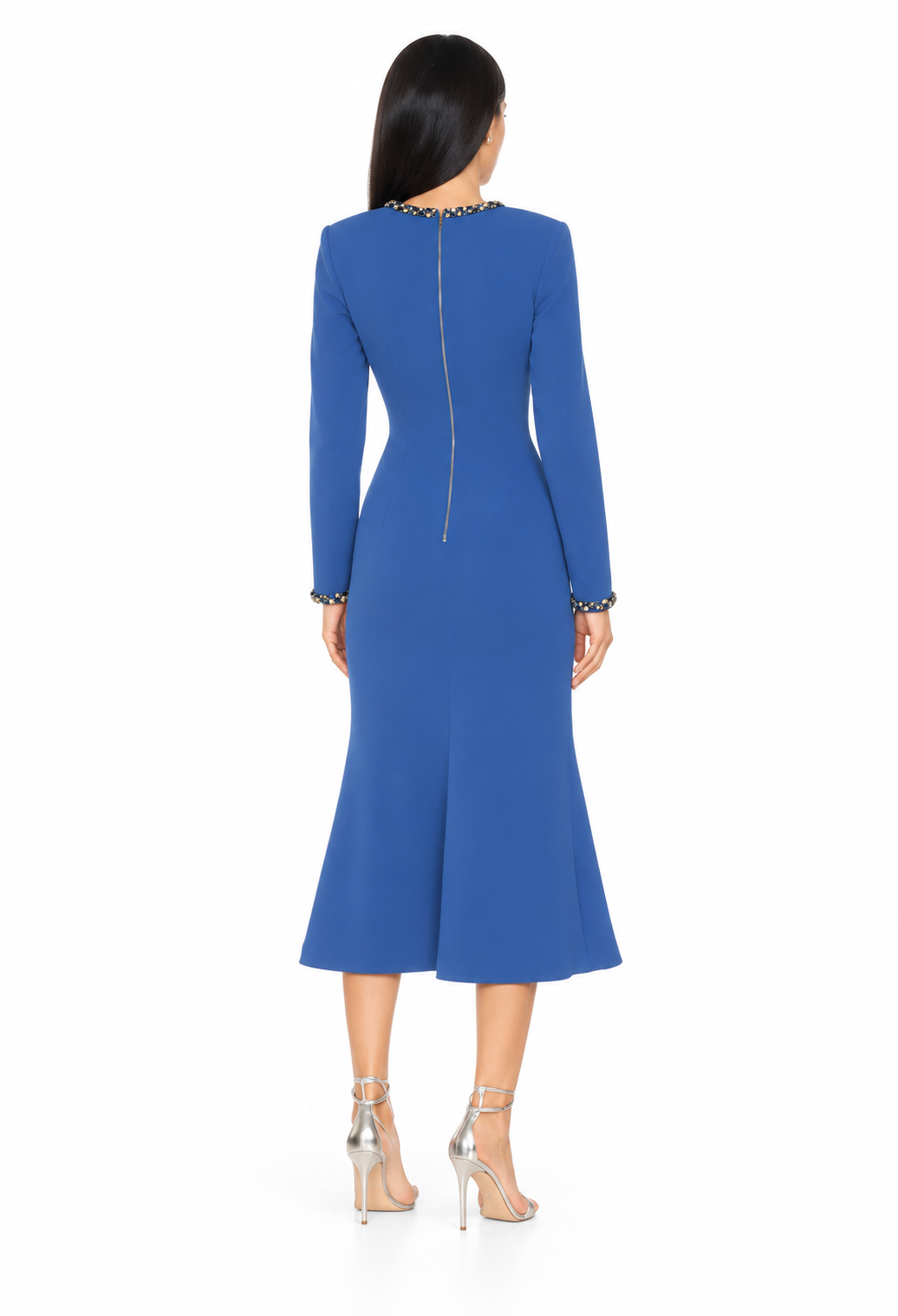 V-neck embellished midi dress with long sleeves – Isabelle