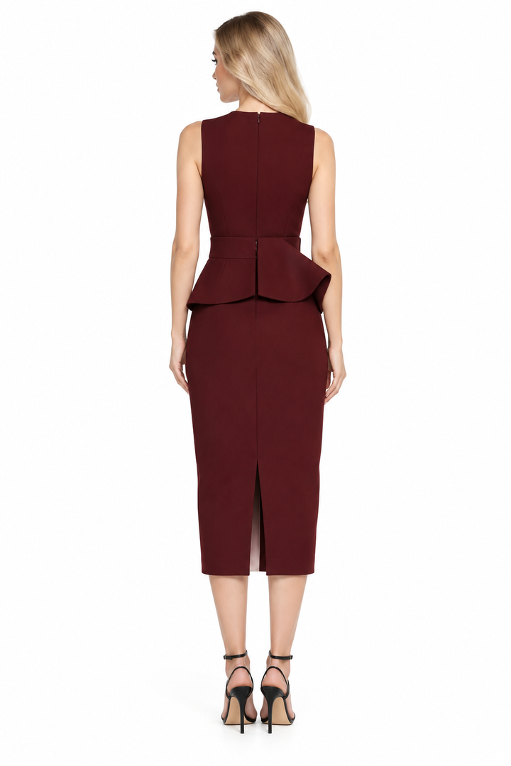 Deep V-neck bow-detail midi dress with draped waist – Seraphina
