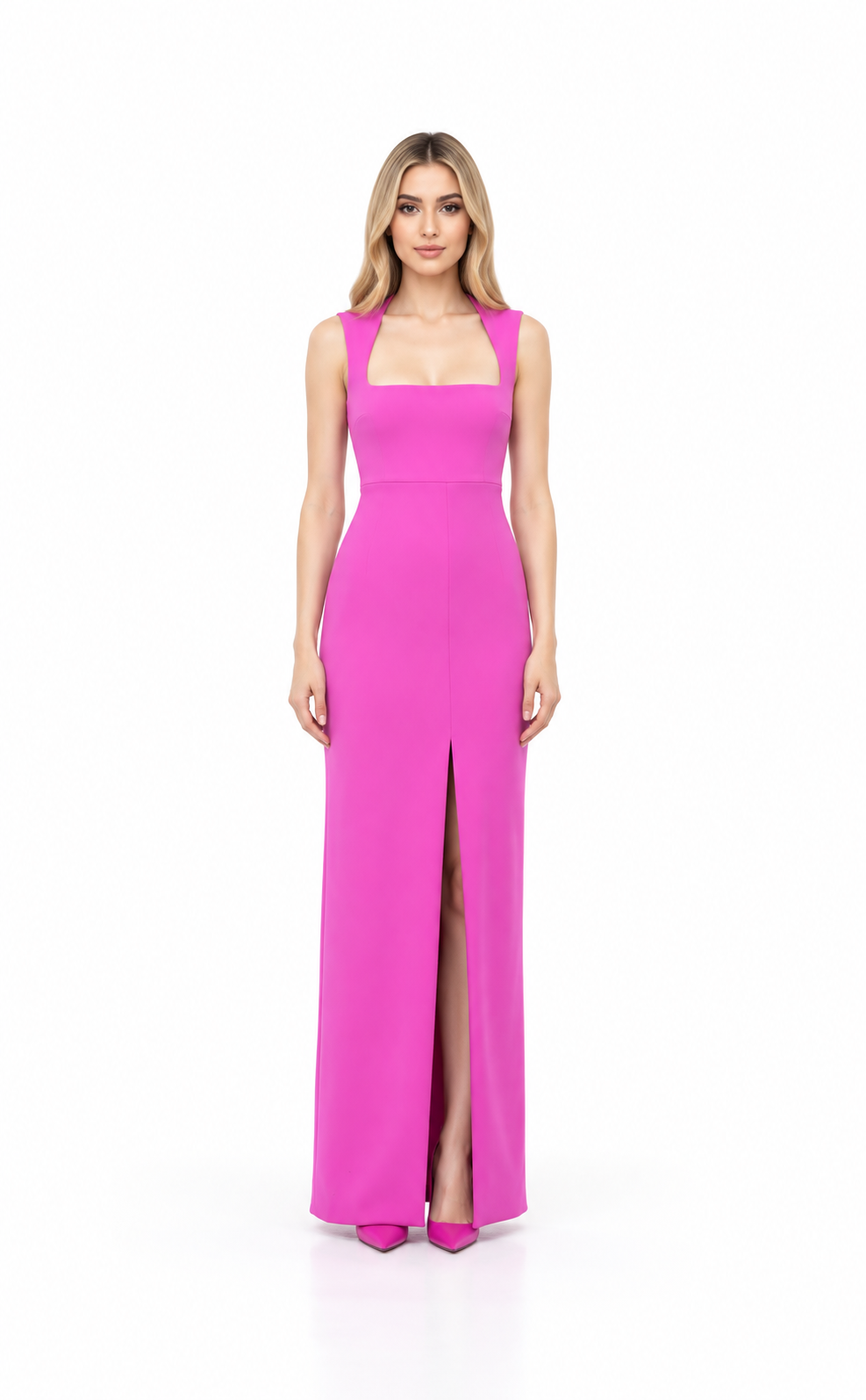 Square-neck sleeveless gown with front slit – Vivienne