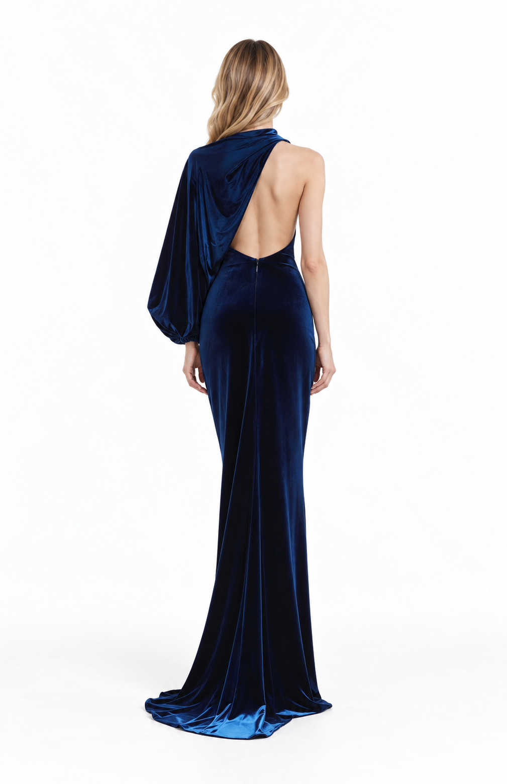 One-shoulder velvet gown with draped sleeve – Valentina