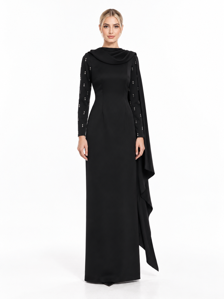 Draped Crystal Sleeve Gown - Nolsa