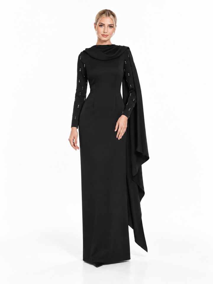 Draped Crystal Sleeve Gown - Nolsa