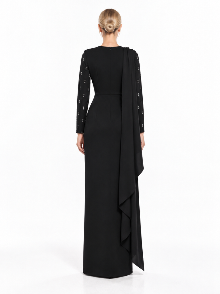 Draped Crystal Sleeve Gown - Nolsa