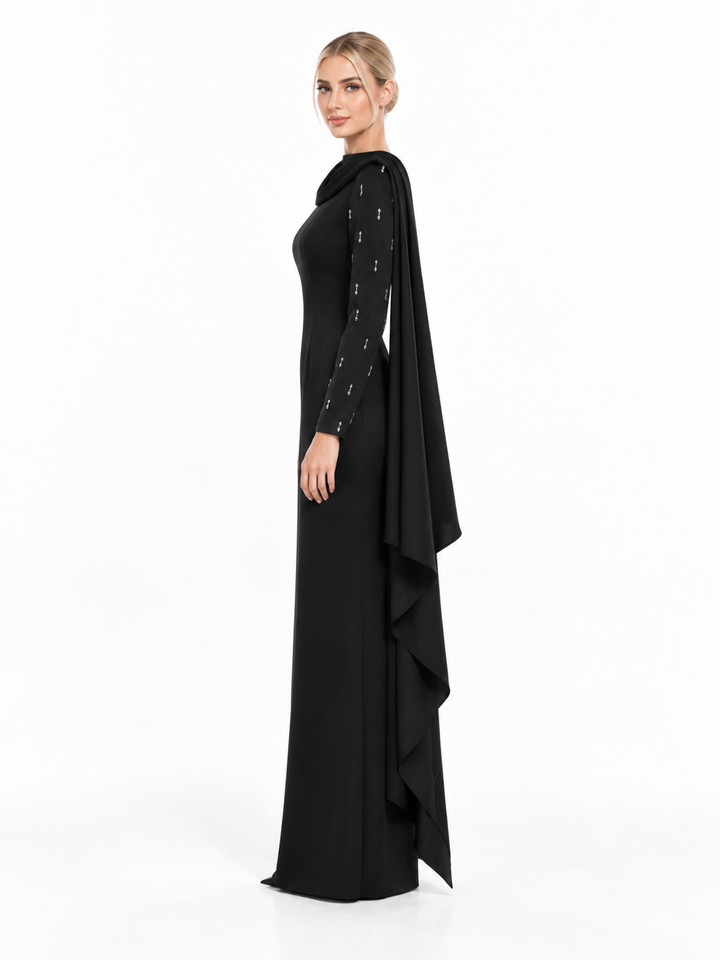 Draped Crystal Sleeve Gown - Nolsa