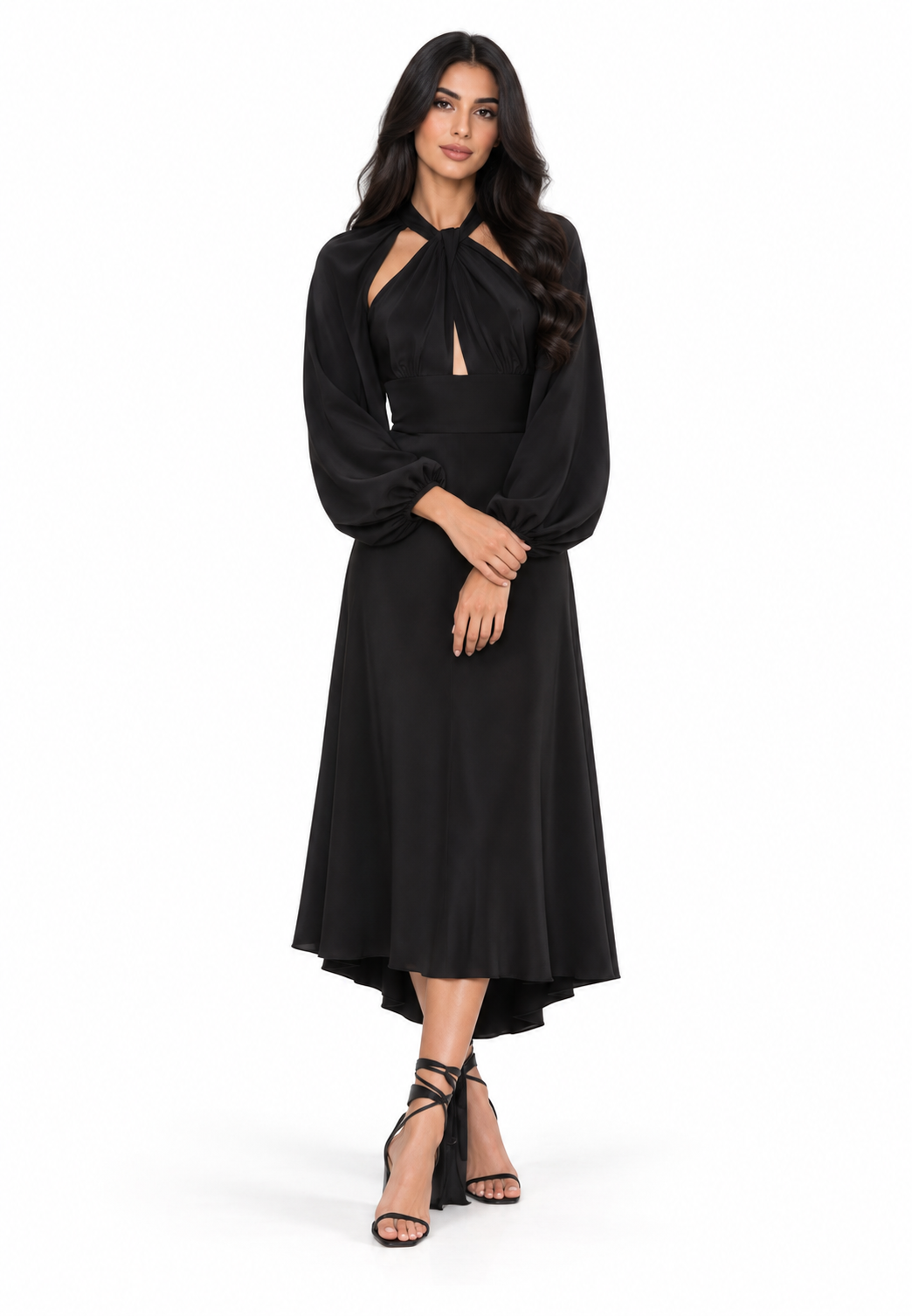 Cutout Draped Midi Dress - Qolja