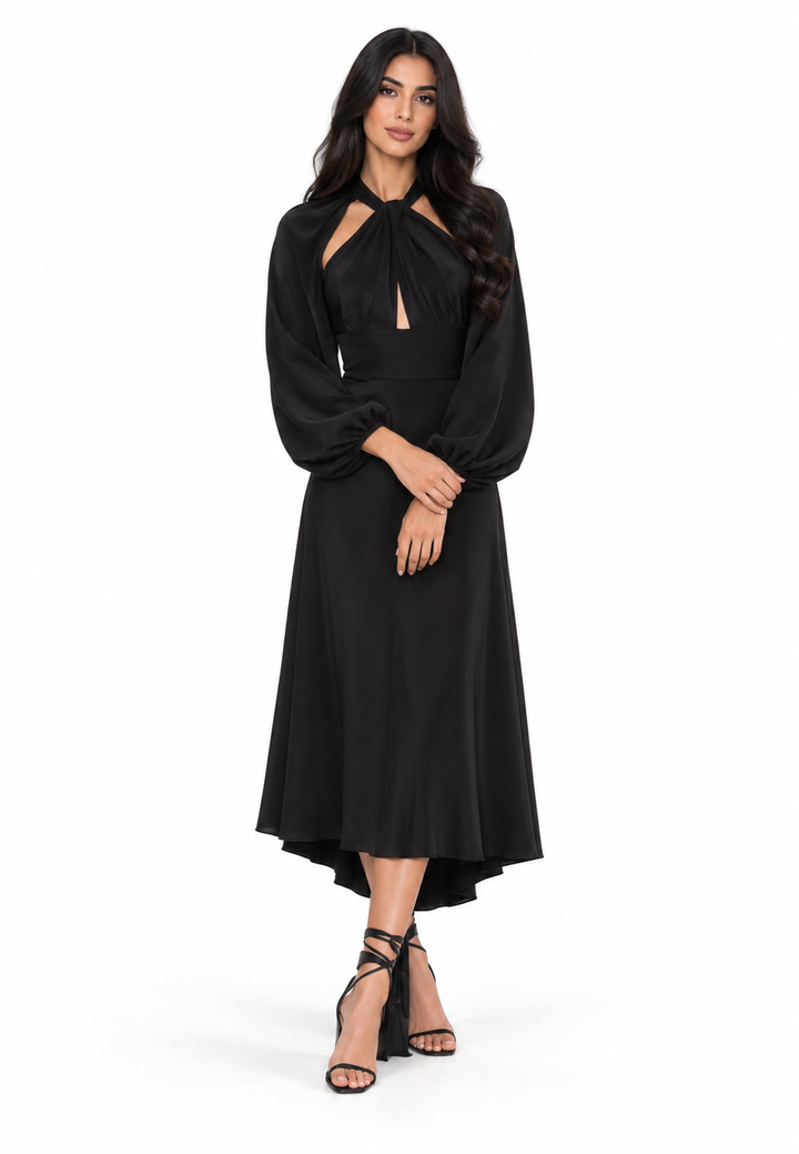 Cutout Draped Midi Dress - Qolja