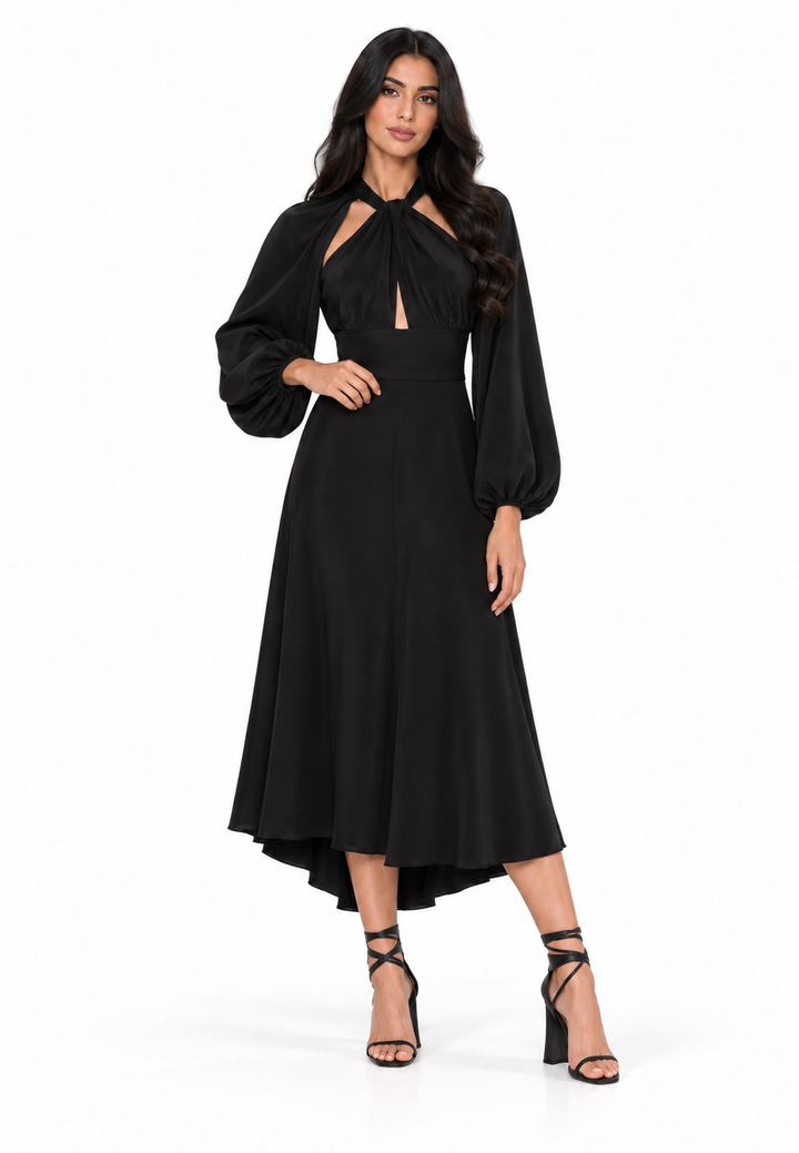 Cutout Draped Midi Dress - Qolja
