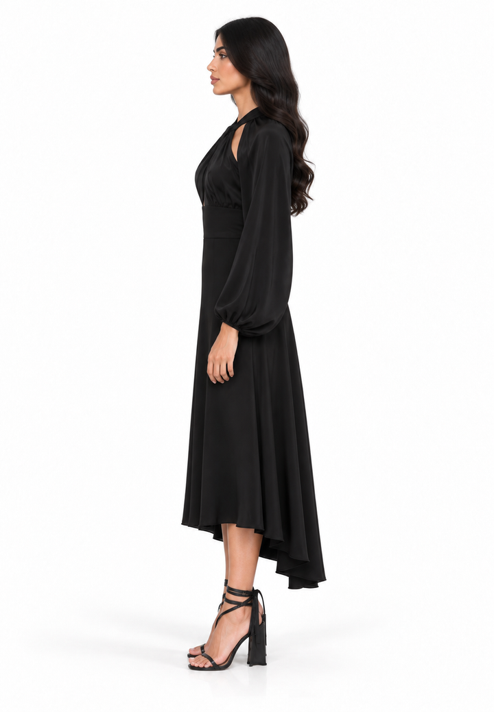 Cutout Draped Midi Dress - Qolja