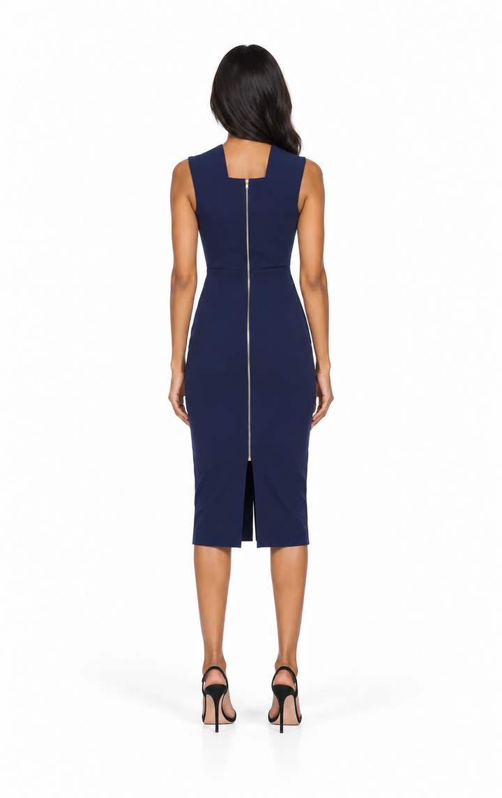 Draped Neck Midi Dress - Nelsa