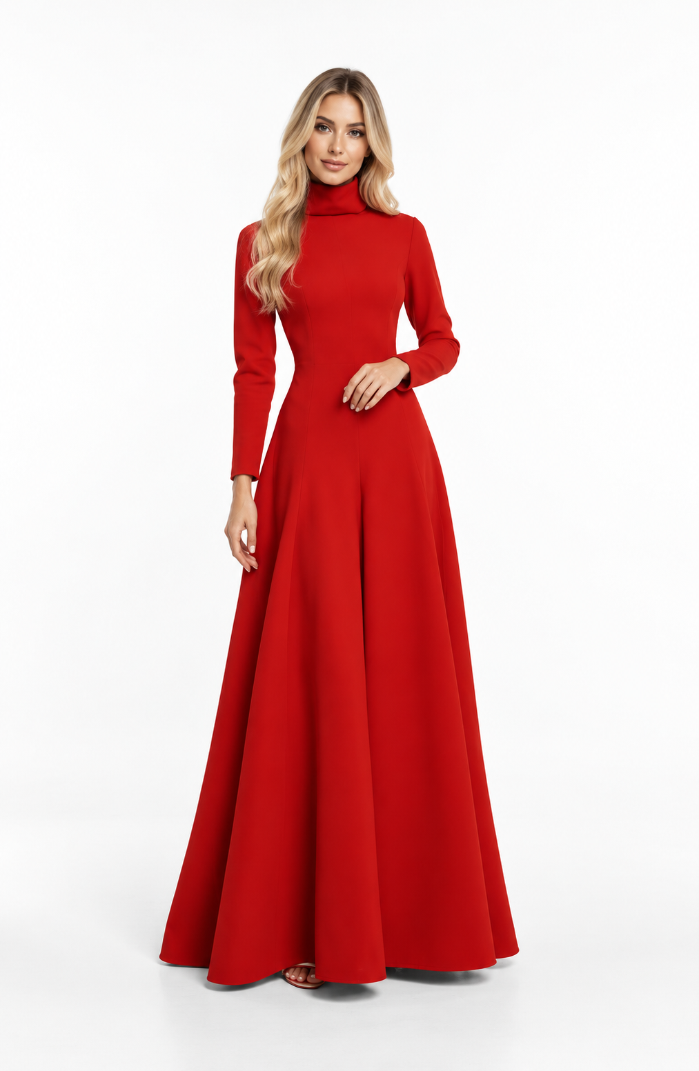 High Neck A-Line Gown - Crimson