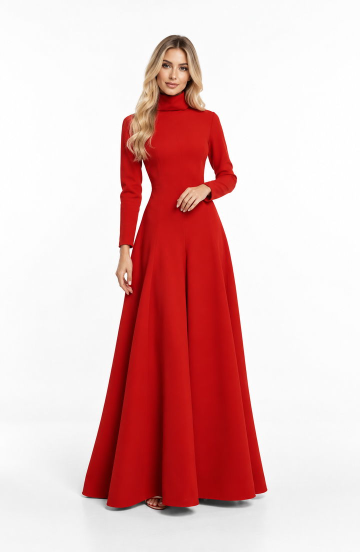 High Neck A-Line Gown - Crimson