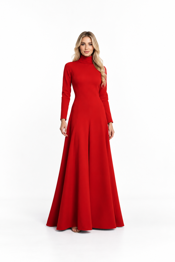 High Neck A-Line Gown - Crimson