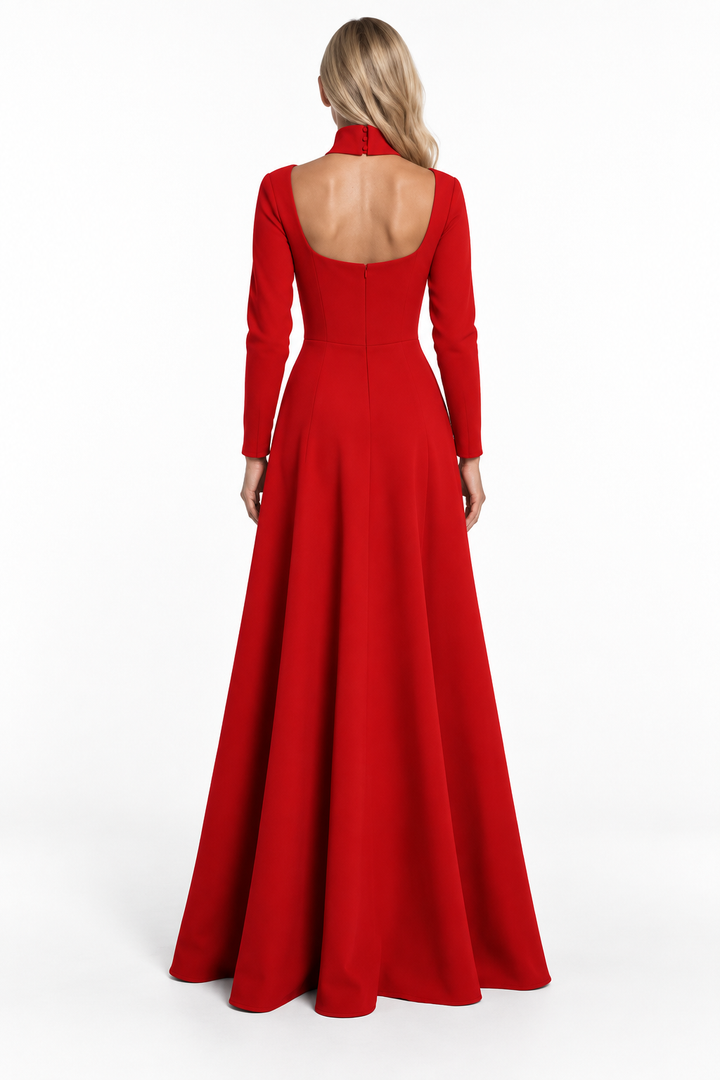 High Neck A-Line Gown - Crimson