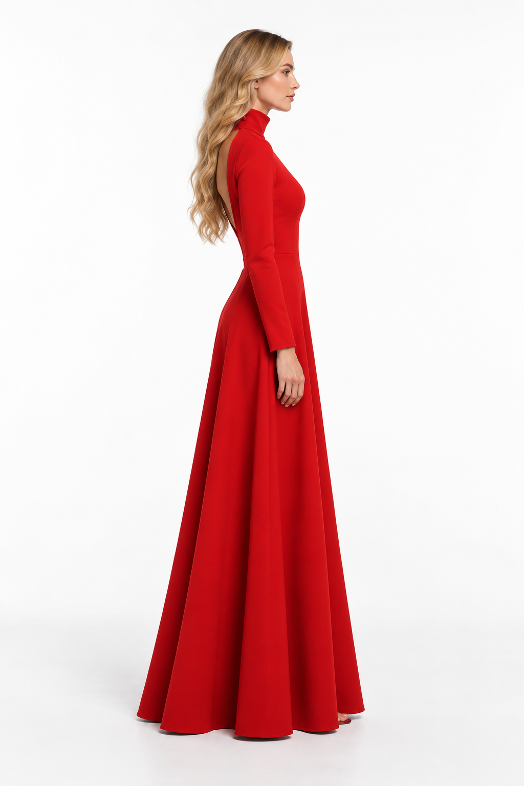 High Neck A-Line Gown - Crimson