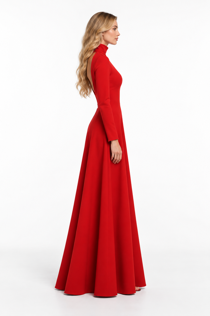 High Neck A-Line Gown - Crimson