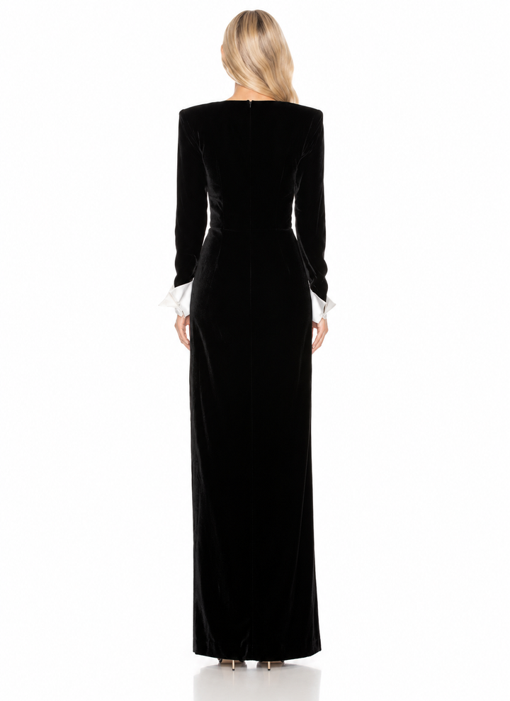 Velvet Crystal Button Gown - Onyx