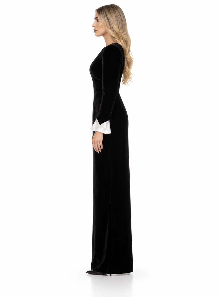 Velvet Crystal Button Gown - Onyx