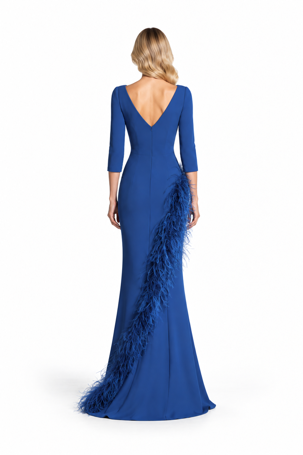Feather Trim Draped Maxi Dress - Roysa