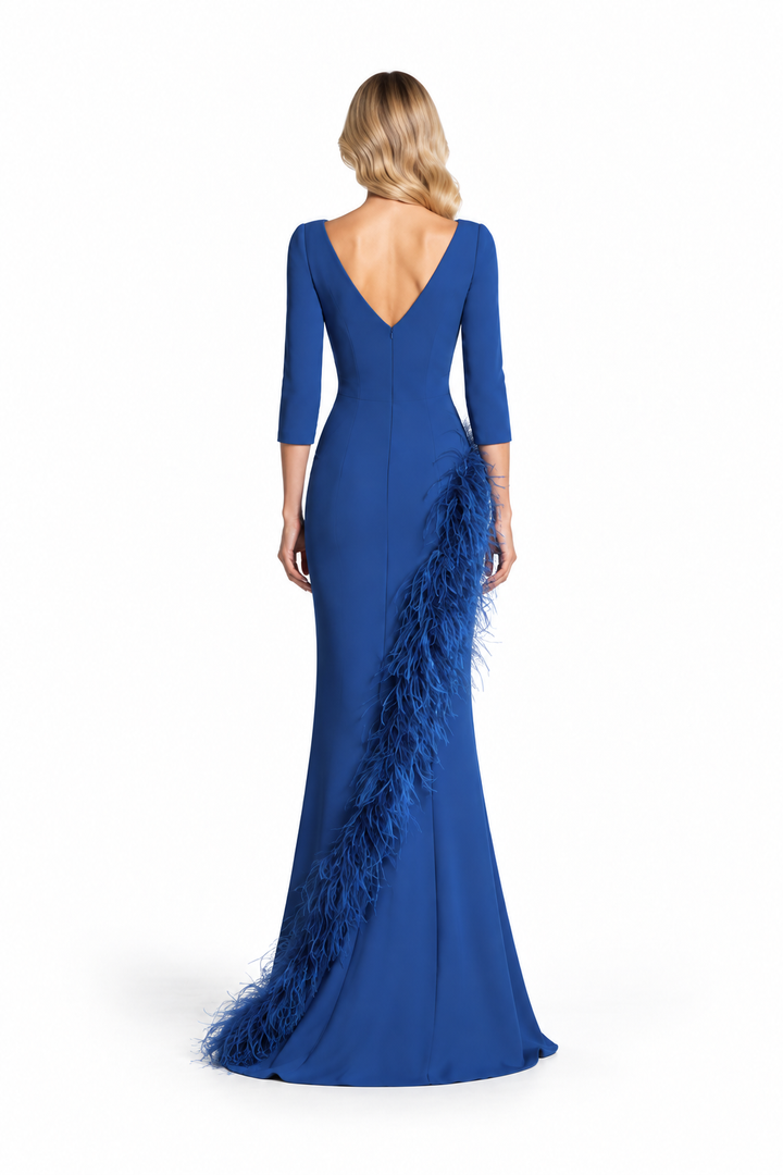 Feather Trim Draped Maxi Dress - Roysa