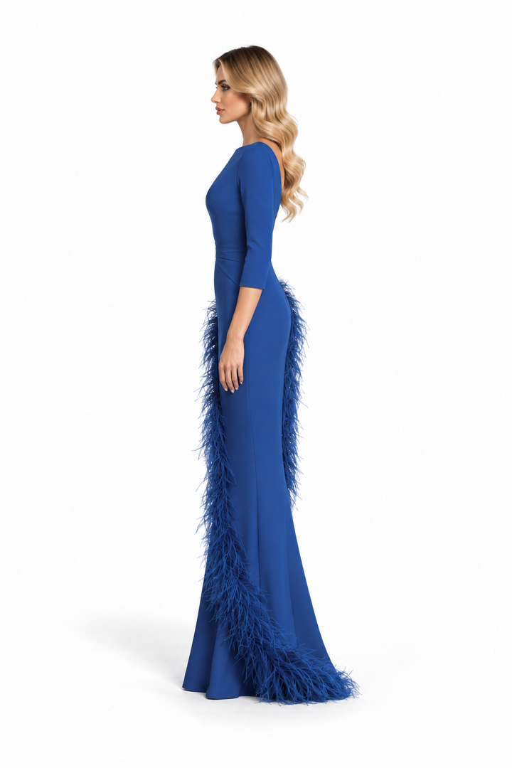 Feather Trim Draped Maxi Dress - Roysa
