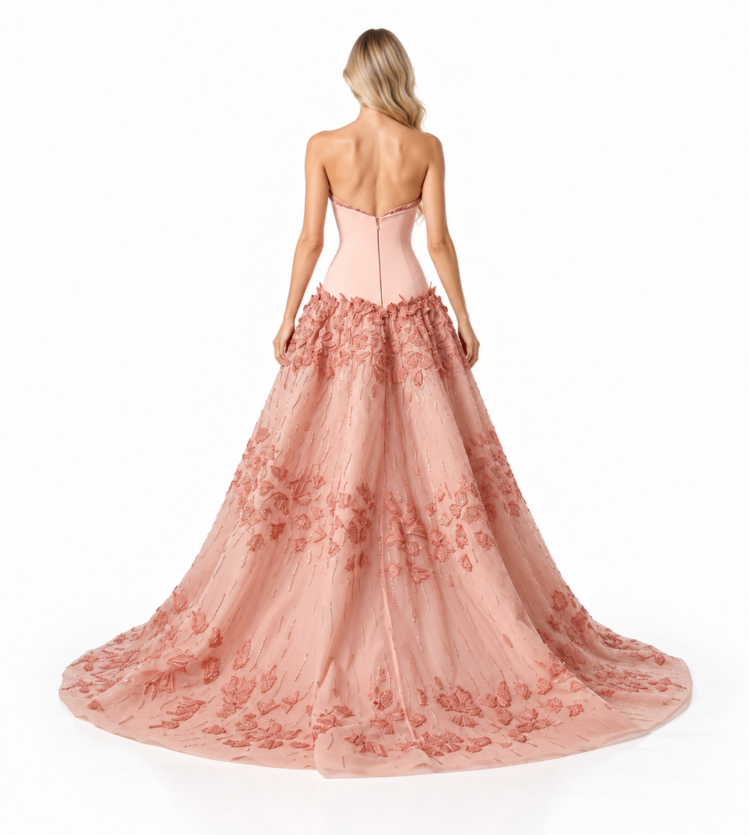 Blush Pink Embroidered Tulle Ball Gown - Doska