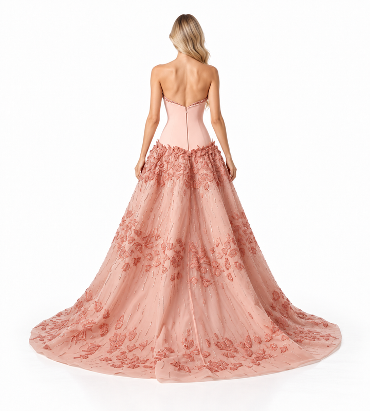 Blush Pink Embroidered Tulle Ball Gown - Doska